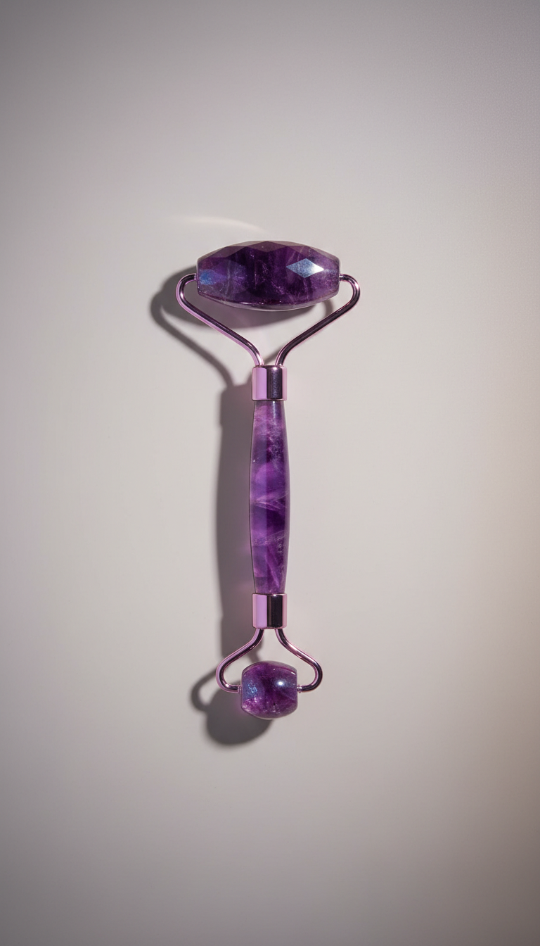 Amethyst facial roller with iridescent handle