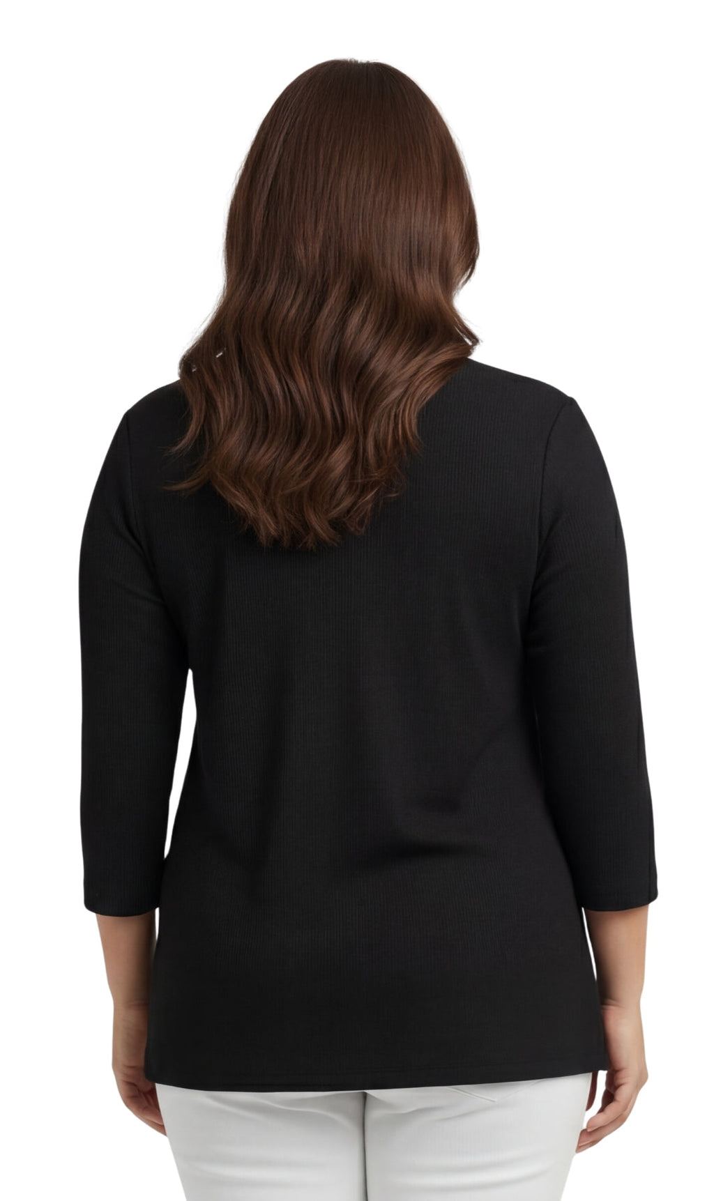 Turtle Bay New York Women's Cotton Blend Ribbed Knit Top, Crew Neck, 3/4 Sleeve