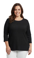Turtle Bay New York Women's Cotton Blend Ribbed Knit Top, Crew Neck, 3/4 Sleeve