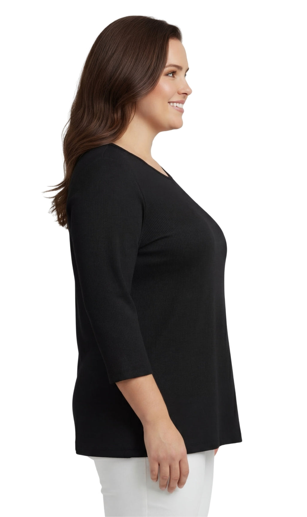 Turtle Bay New York Women's Cotton Blend Ribbed Knit Top, Crew Neck, 3/4 Sleeve