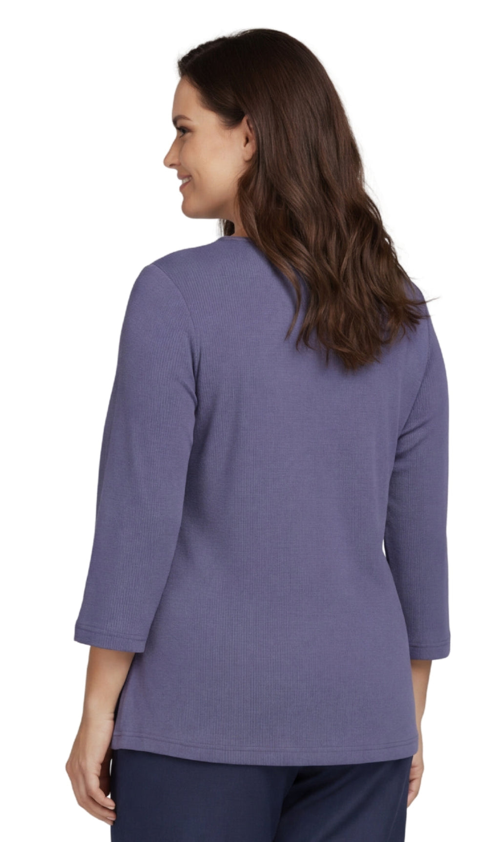 Turtle Bay New York Women's Cotton Blend Ribbed Knit Top, Crew Neck, 3/4 Sleeve
