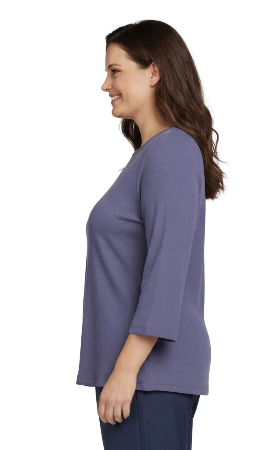 Turtle Bay New York Women's Cotton Blend Ribbed Knit Top, Crew Neck, 3/4 Sleeve