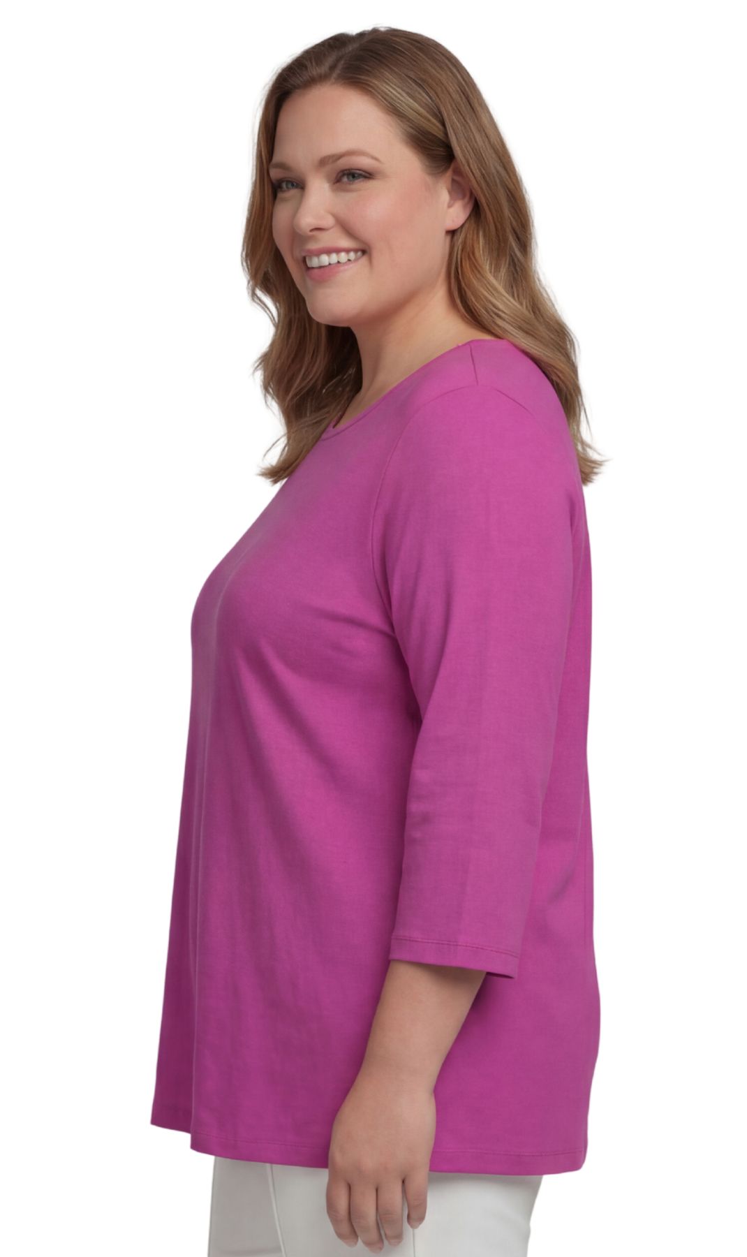 Turtle Bay New York Women's Cotton Blend Ribbed Knit Top, Crew Neck, 3/4 Sleeve