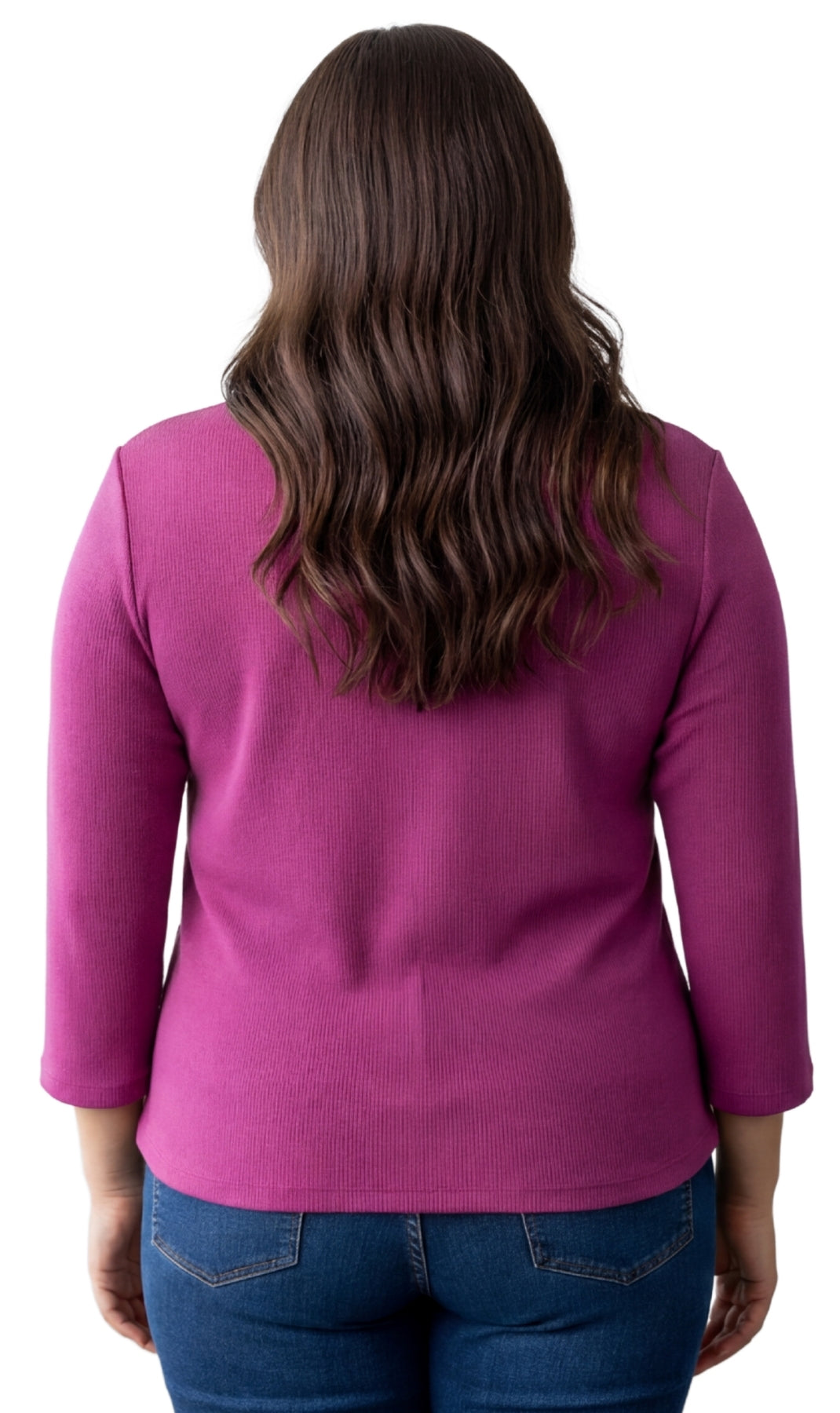 Turtle Bay New York Women's Cotton Blend Ribbed Knit Top, Crew Neck, 3/4 Sleeve