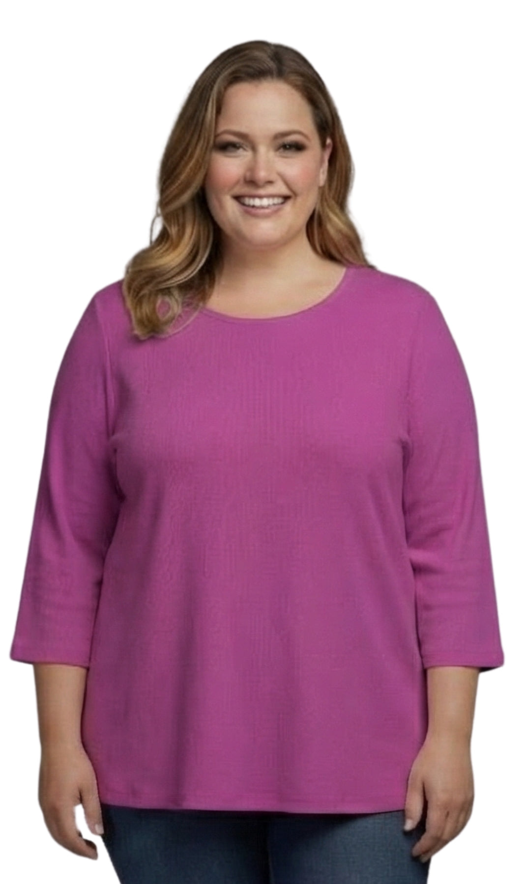 Turtle Bay New York Women's Cotton Blend Ribbed Knit Top, Crew Neck, 3/4 Sleeve