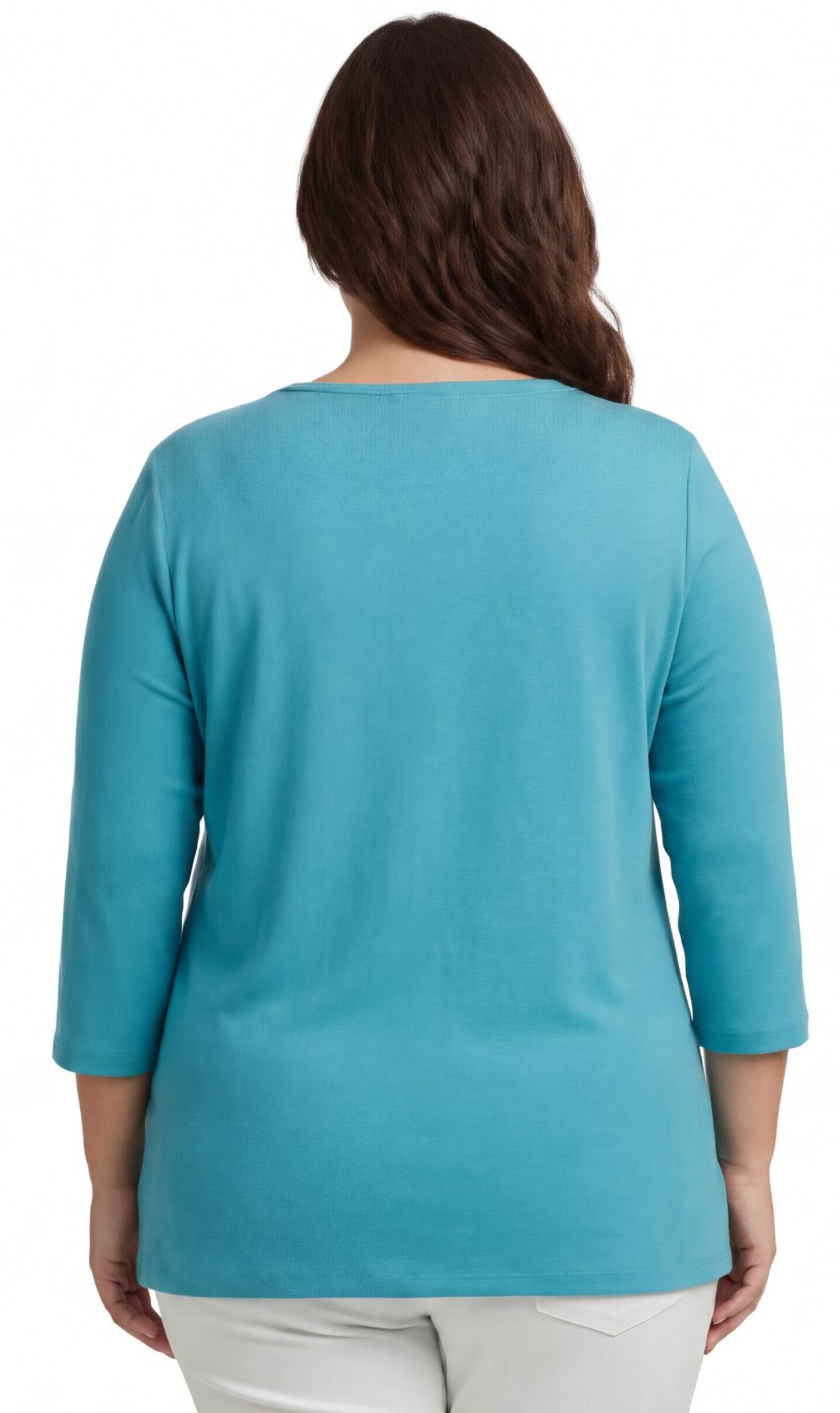 Turtle Bay New York Women's Cotton Blend Ribbed Knit Top, Crew Neck, 3/4 Sleeve