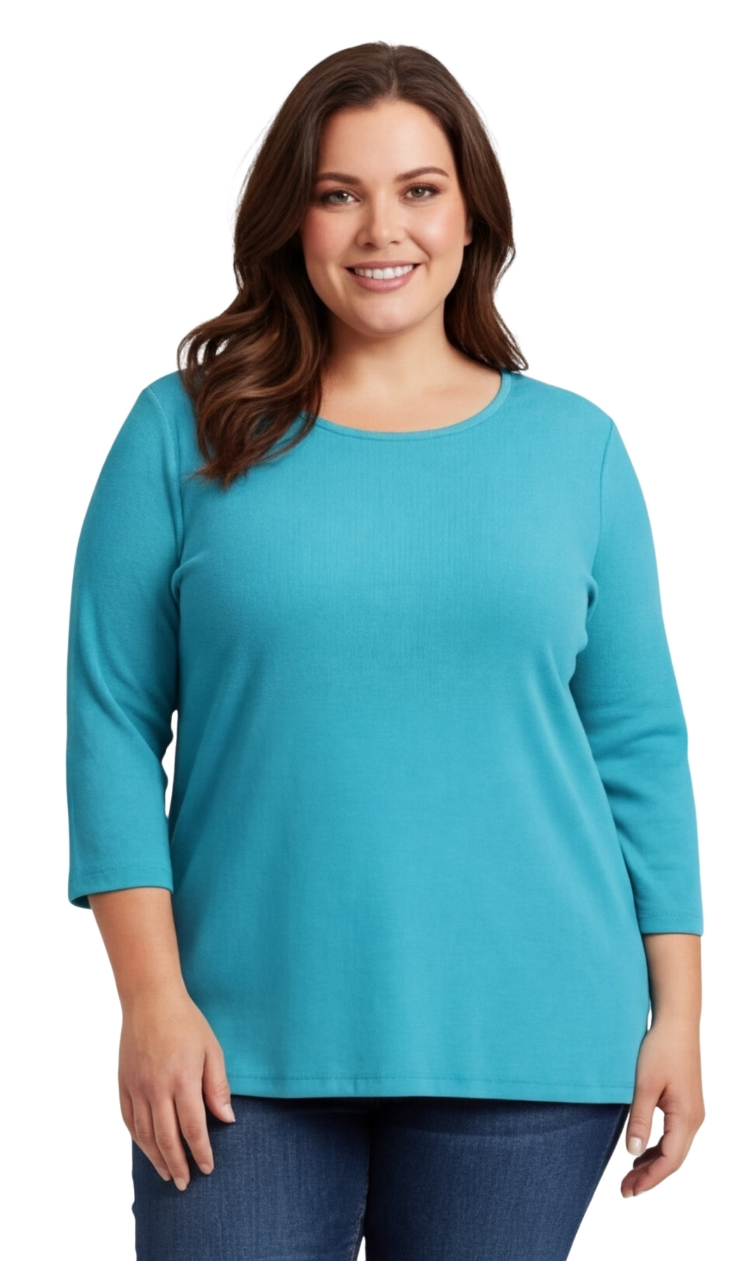 Turtle Bay New York Women's Cotton Blend Ribbed Knit Top, Crew Neck, 3/4 Sleeve