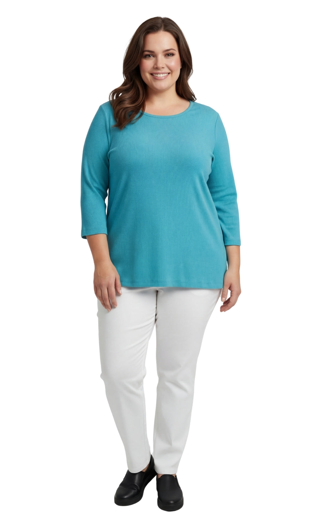 Turtle Bay New York Women's Cotton Blend Ribbed Knit Top, Crew Neck, 3/4 Sleeve