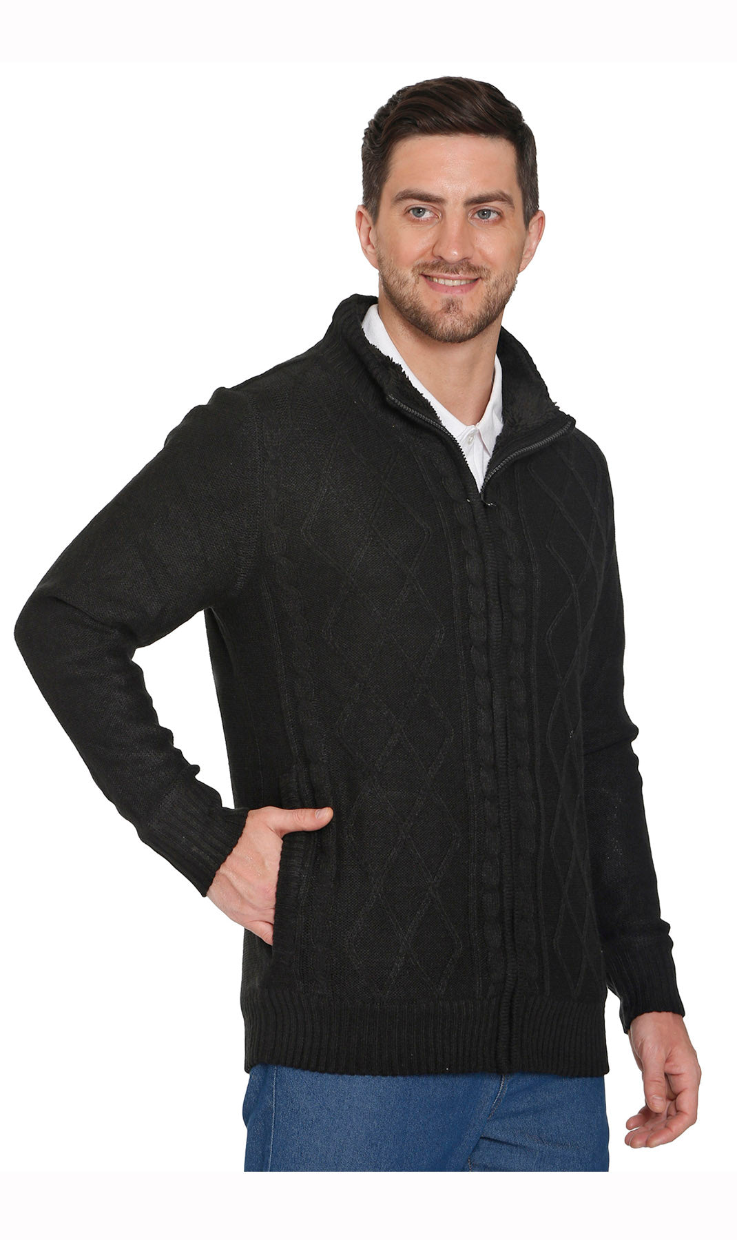 Men's Sherpa Fleece Lined Zip Front Sweater Jacket
