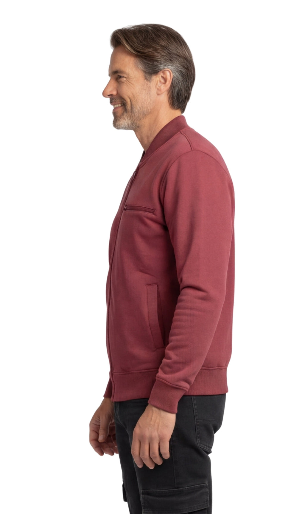 Men's Zip-Up Baseball Fleece Jacket — Lightweight Cotton Blend