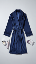 Nocturne blue velvet robe with celestial embroidery