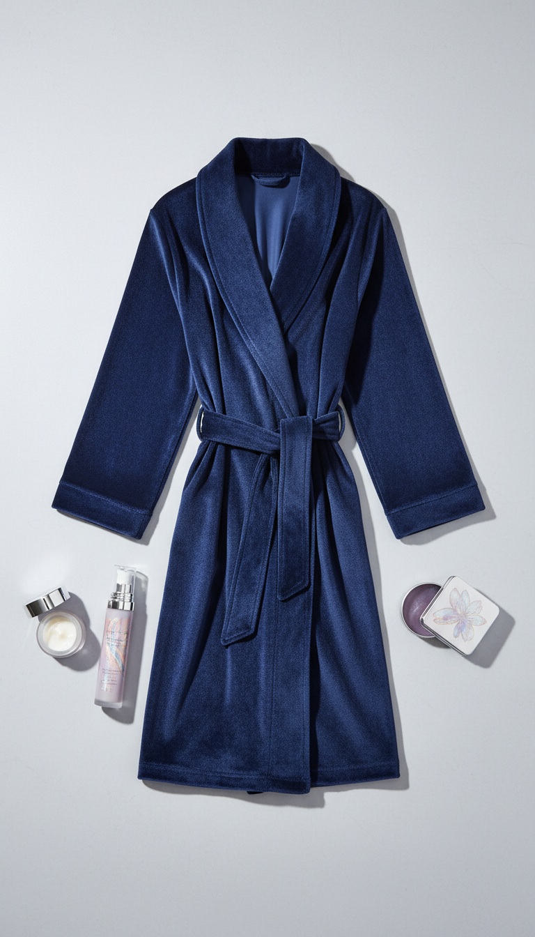 Nocturne blue velvet robe with celestial embroidery