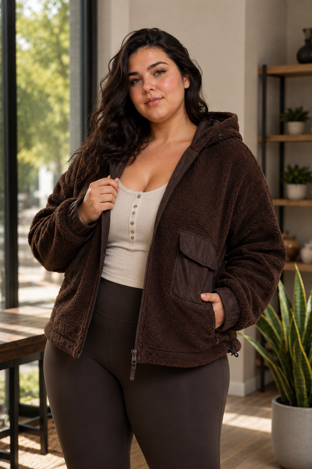 CURVY Sherpa Dreams Cropped Hooded Jacket