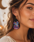 Neon Magic Wood Mushroom Print Earring