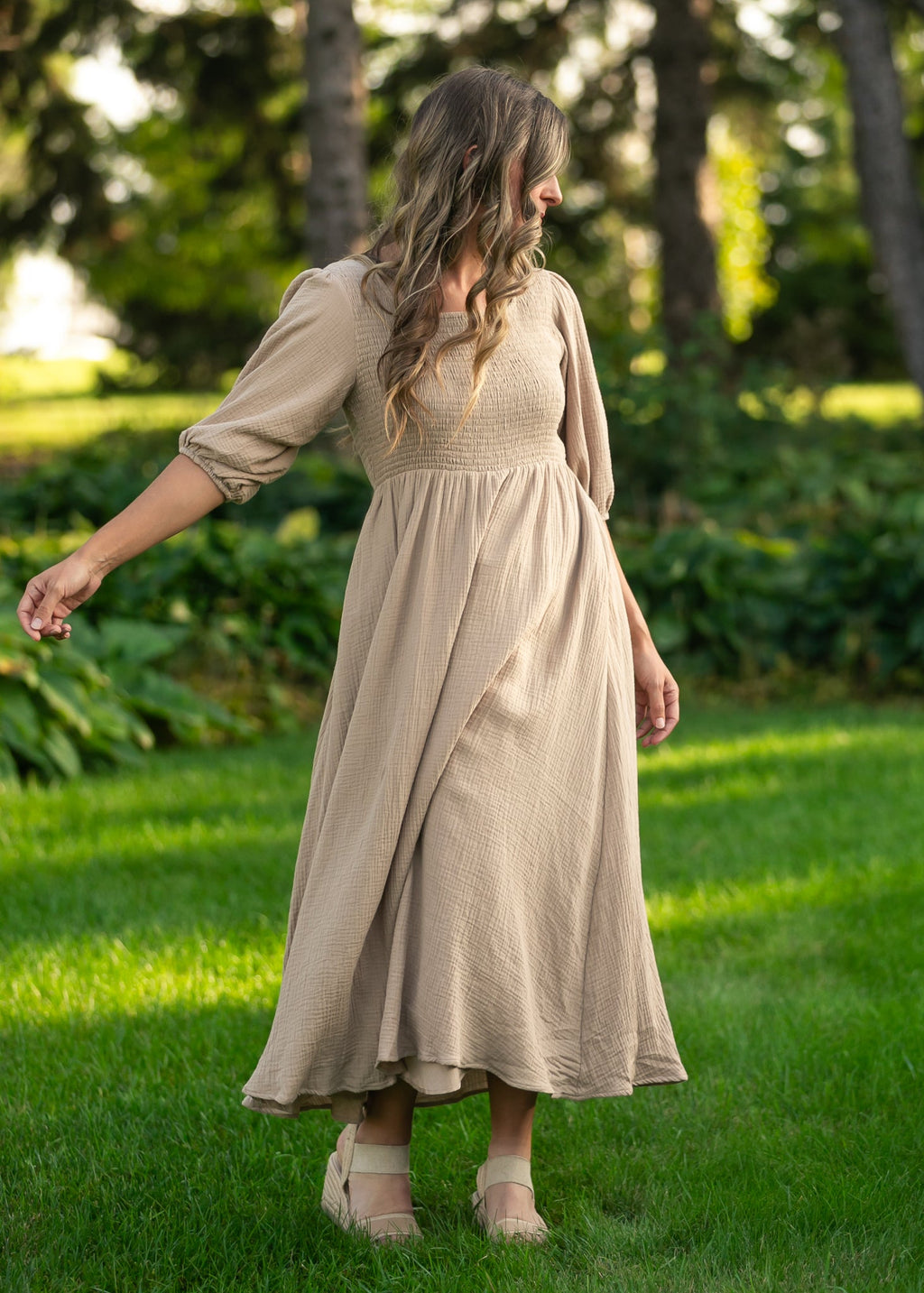 Kayleen Tan Smocked Bodice Gauze Dress - FINAL SALE