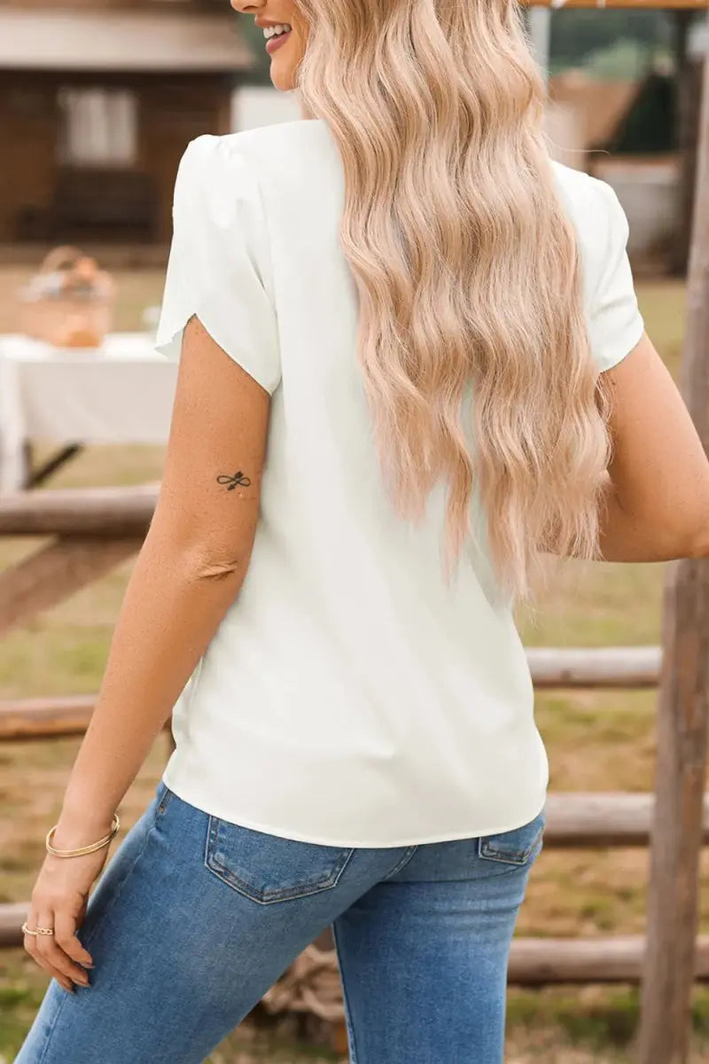 Women's Short Sleeve Blouse Blouse - Notched Short Sleeve - Women's Everyday Top