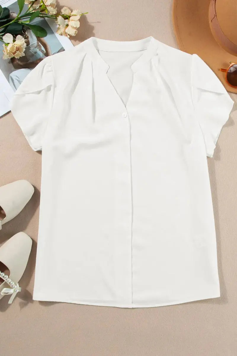 Women's Short Sleeve Blouse Blouse - Notched Short Sleeve - Women's Everyday Top