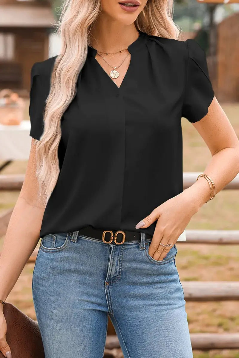 Women's Short Sleeve Blouse Blouse - Notched Short Sleeve - Women's Everyday Top