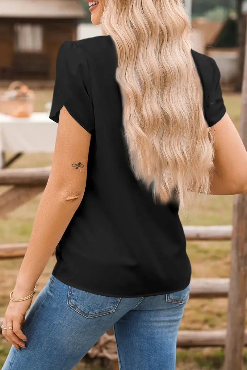 Women's Short Sleeve Blouse Blouse - Notched Short Sleeve - Women's Everyday Top