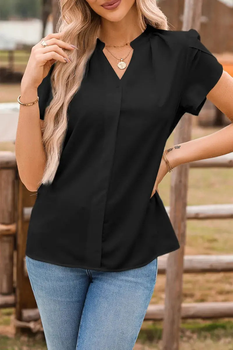 Women's Short Sleeve Blouse Blouse - Notched Short Sleeve - Women's Everyday Top