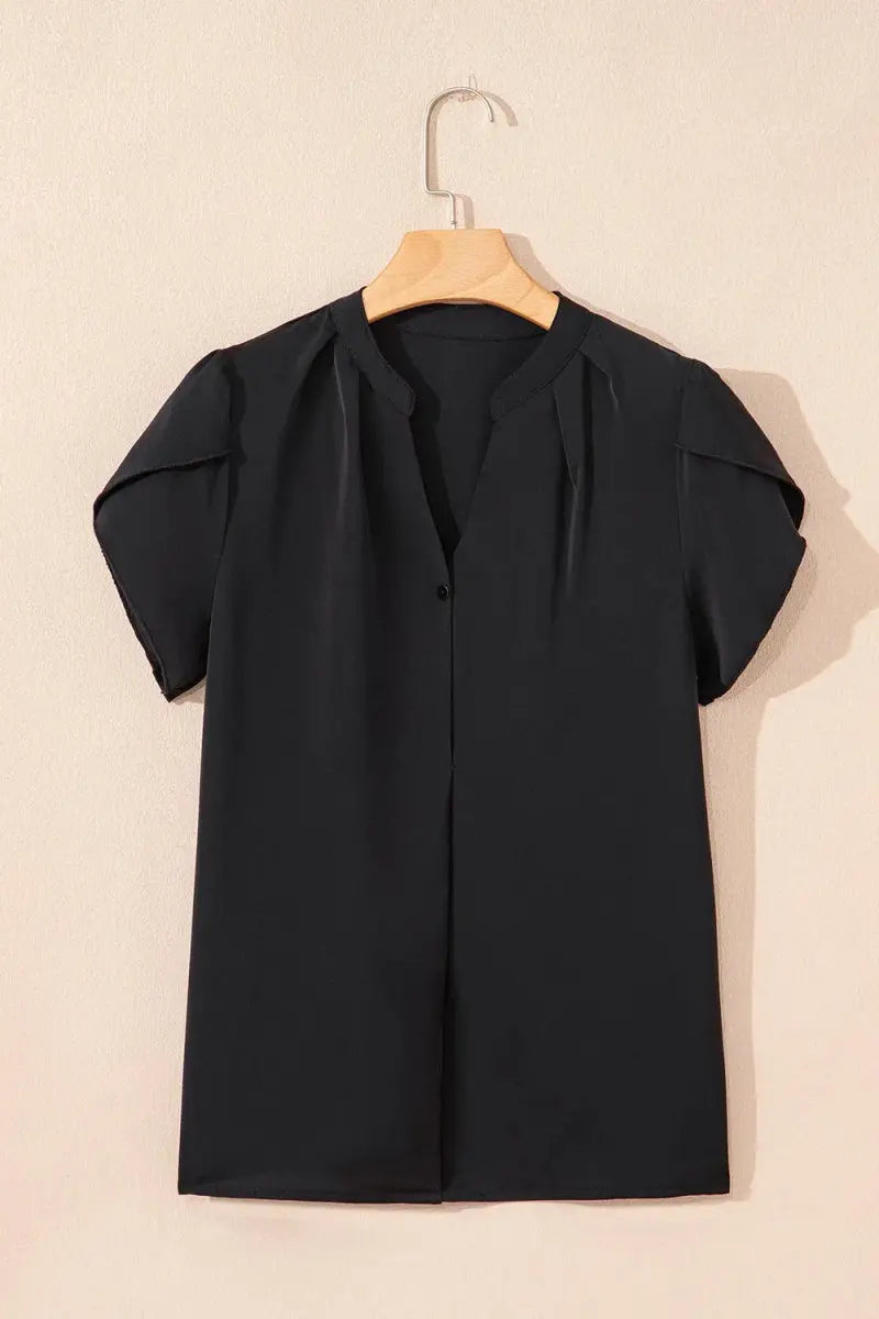 Women's Short Sleeve Blouse Blouse - Notched Short Sleeve - Women's Everyday Top